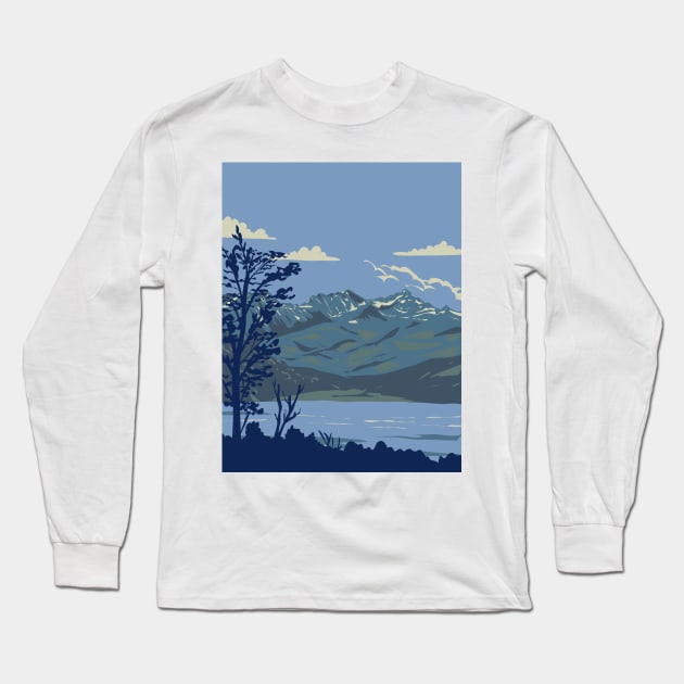 Tierra del Fuego National Park with Fagnano Lake Argentina WPA Art Deco Poster Long Sleeve T-Shirt by retrovectors